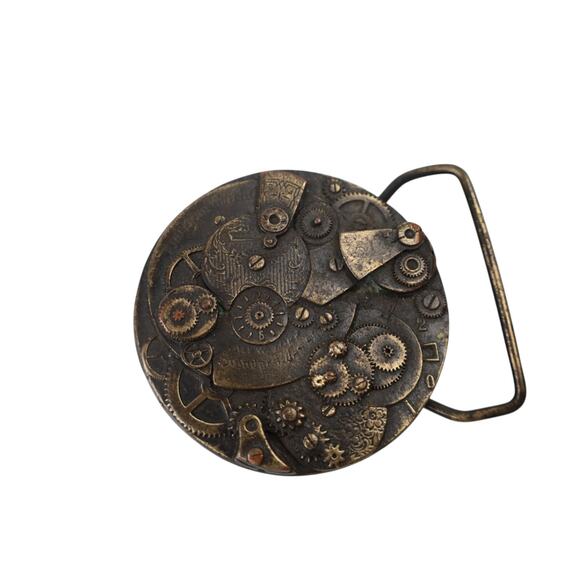Vintage Bergamot Brass Works Steampunk Cog Gear Belt Buckle - Picture 2 of 4